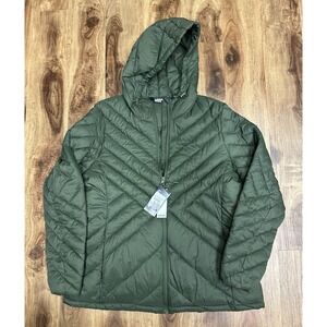 Lands' End Wanderweight Packable Down Hooded Long Jacket Olive Green Size Large